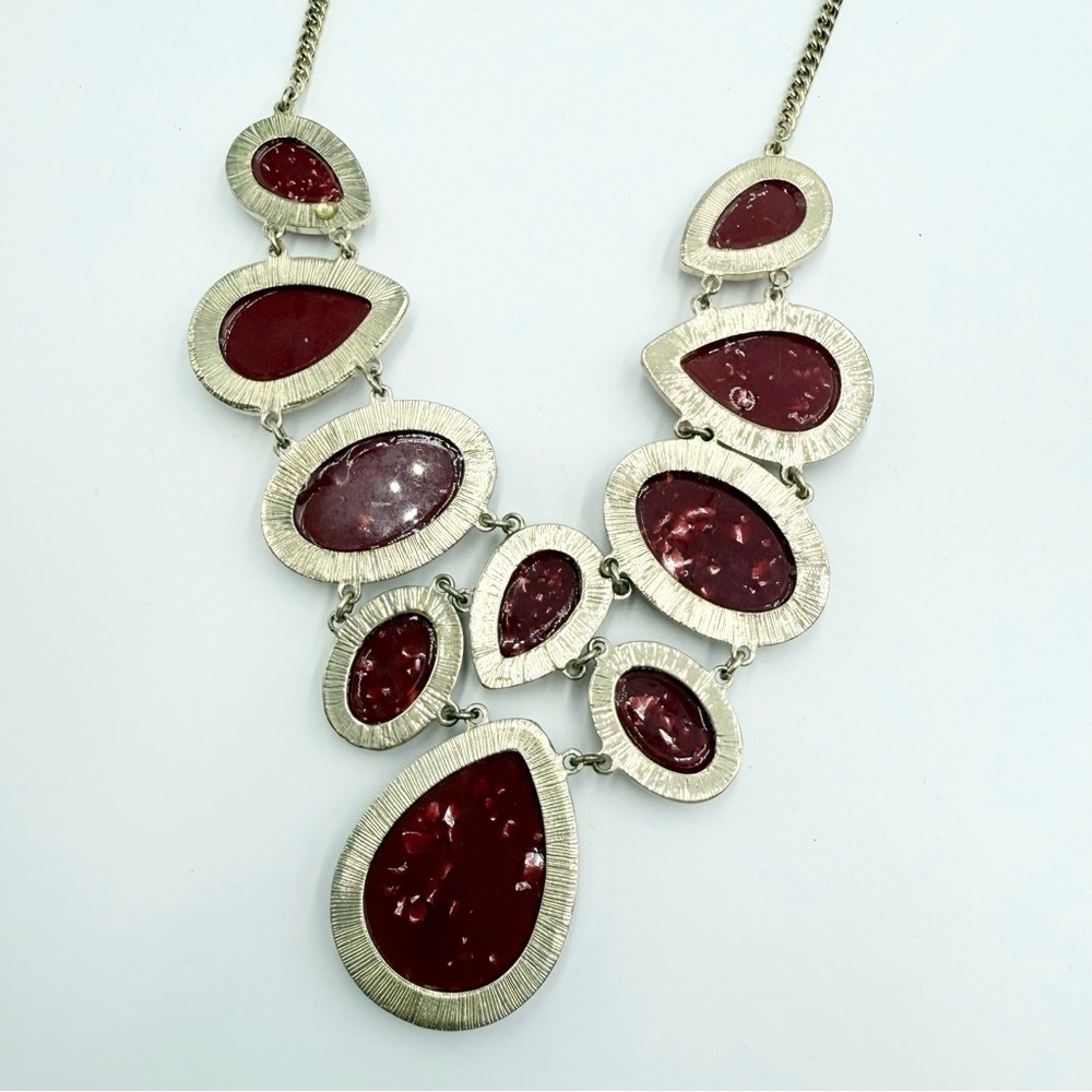 Wine Bib Acrylic Beaded Gold Toned Statement Necklace Chain - Picture 8 of 10